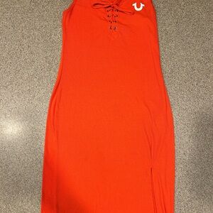 True Religion Red Sleeveless Maxi Dress with Lace-Up Detail